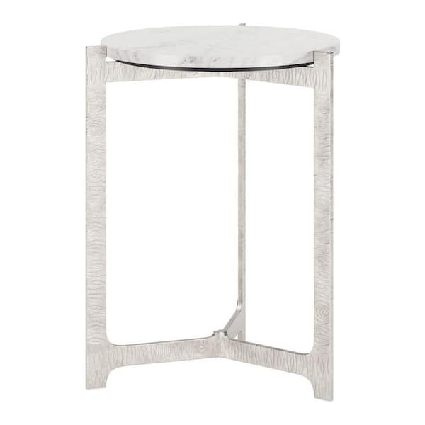 20.00 in. White Round Marble End Table