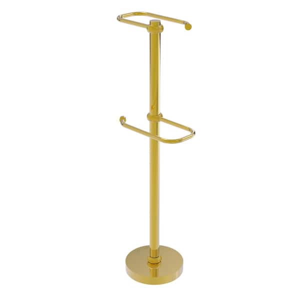 Allied Brass Free Standing Two Roll Toilet Paper Holder Stand in Polished Brass