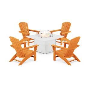 Grant Park Tangerine 5-Piece Plastic Patio Adirondack Conversation Set with Fire Pit Table