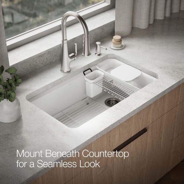 KOHLER Riverby Undermount Cast Iron 33 in. 5-Hole Single Bowl