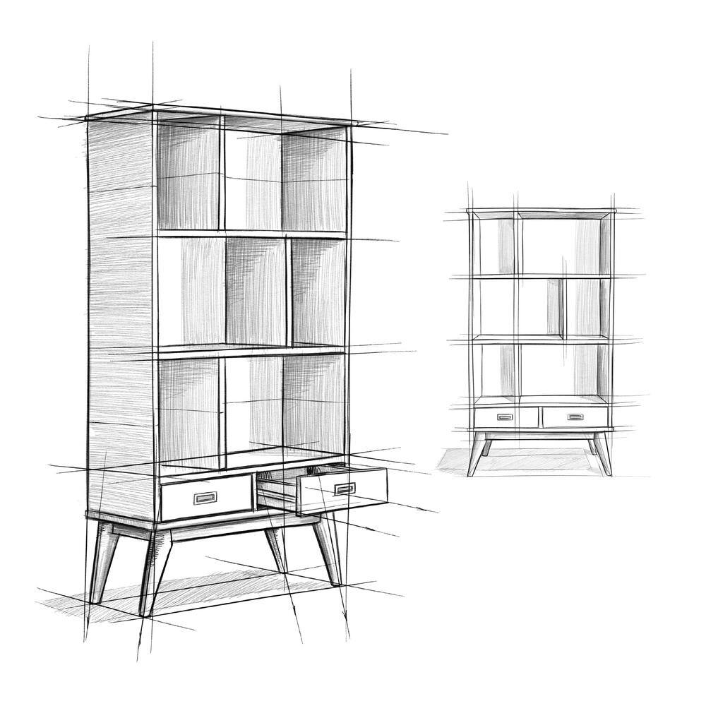 Mid-Century Modern Medium Auburn Brown Solid Wood Bookcase