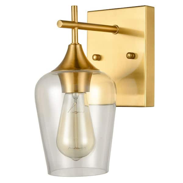 CLAXY 2.44 in. 1-Light Brass Vanity Light with Clear Glass Shade