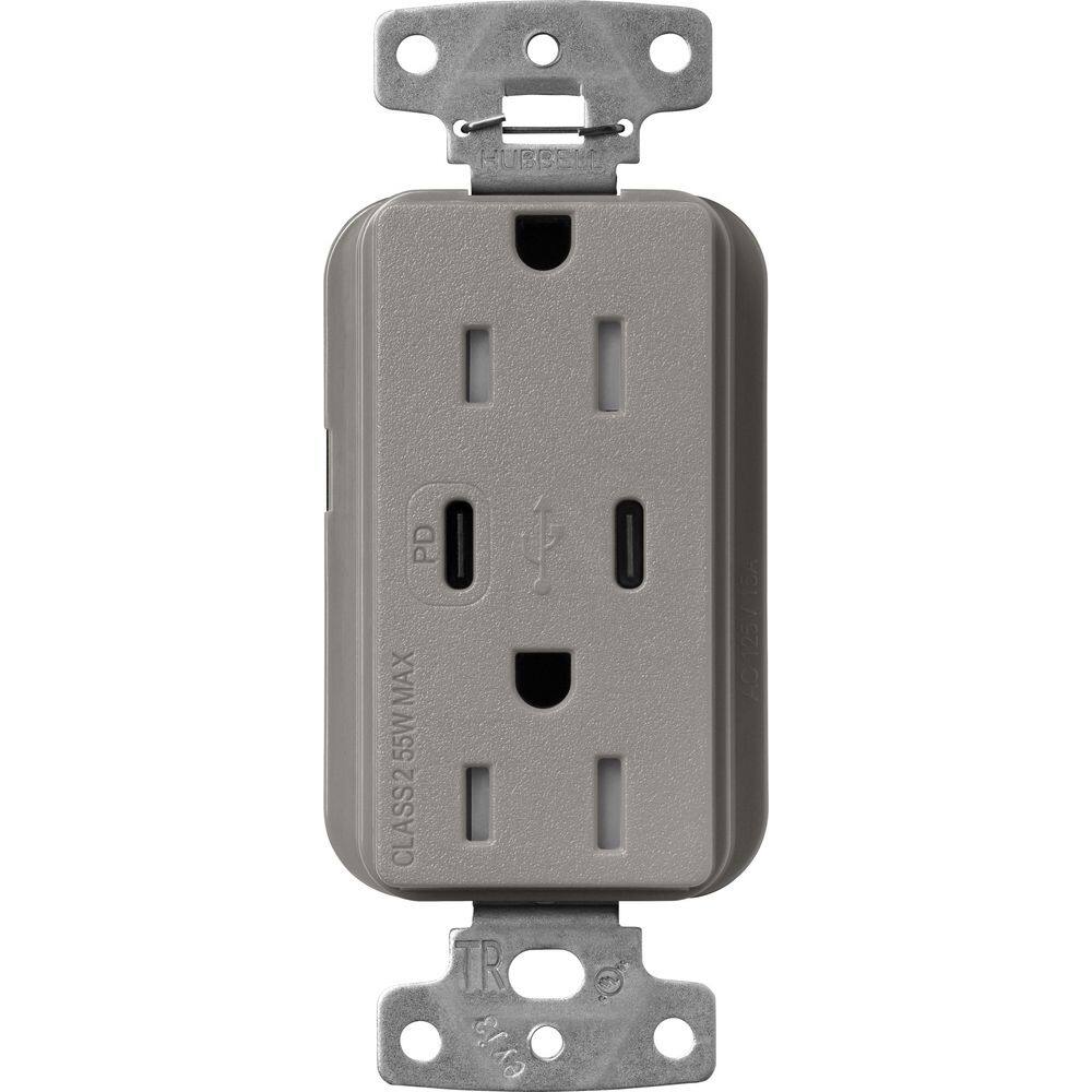 Claro 15 Amp Tamper Resistant USB Type C Duplex Receptacle, Decorator Style Outlet, Satin Finish, SCR-15-CCTR-CS, Gray price history on PriceWatchPro