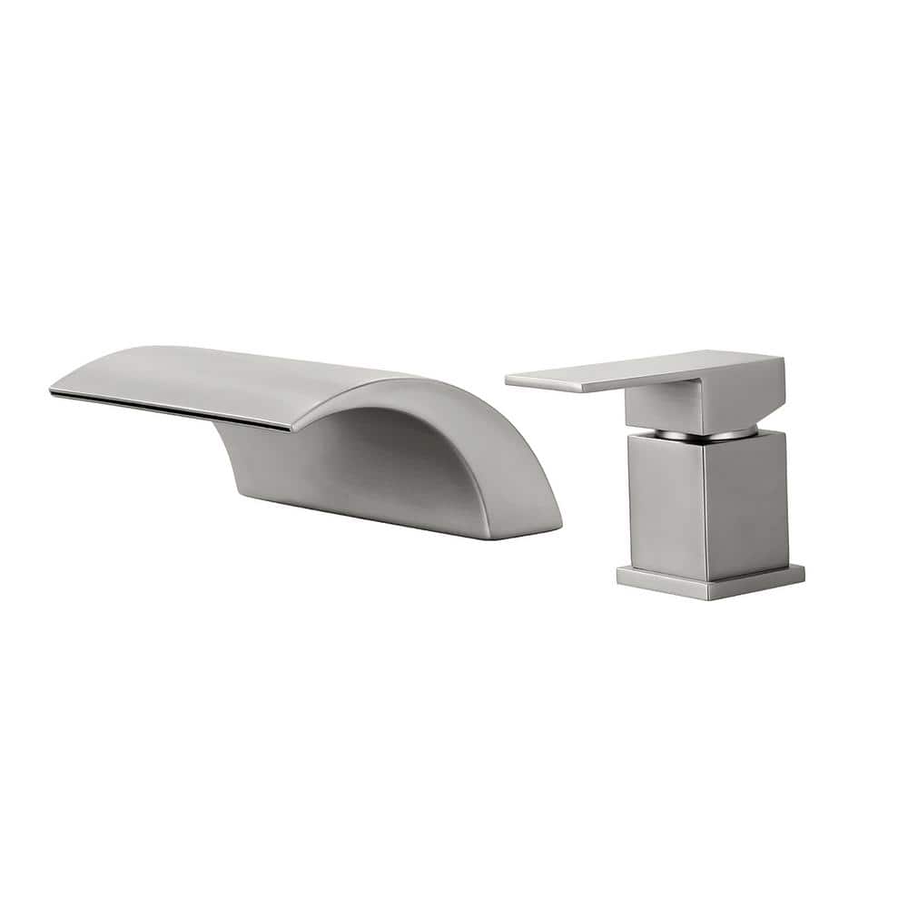 Single-Handle Deck-Mount Roman Tub Faucet with Waterfall in. Brushed Nickel