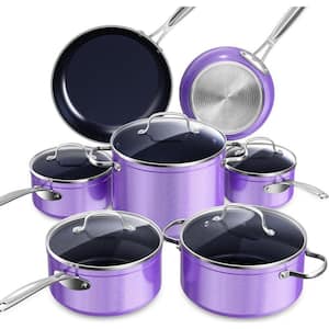 Diamond Infused 12-Piece Stainless Steel Nonstick Cookware Set in Metallic Lilac Purple