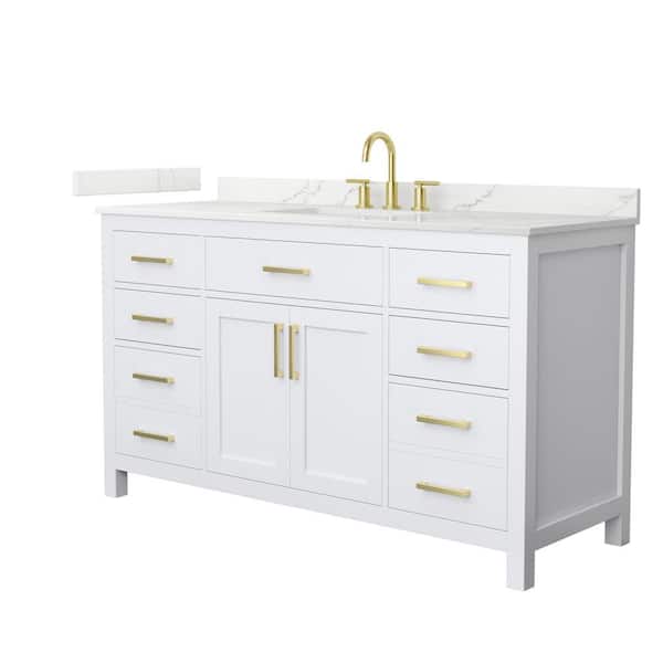Wyndham Collection Beckett 60 in. Single Freestanding White Bath Vanity with Giotto Quartz Top (Assembled)