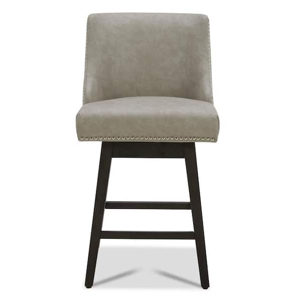 Spruce & Spring Martin 26 in. Stone Grey High Back Solid Wood Frame Swivel Counter Height Bar Stool with Faux Leather Seat