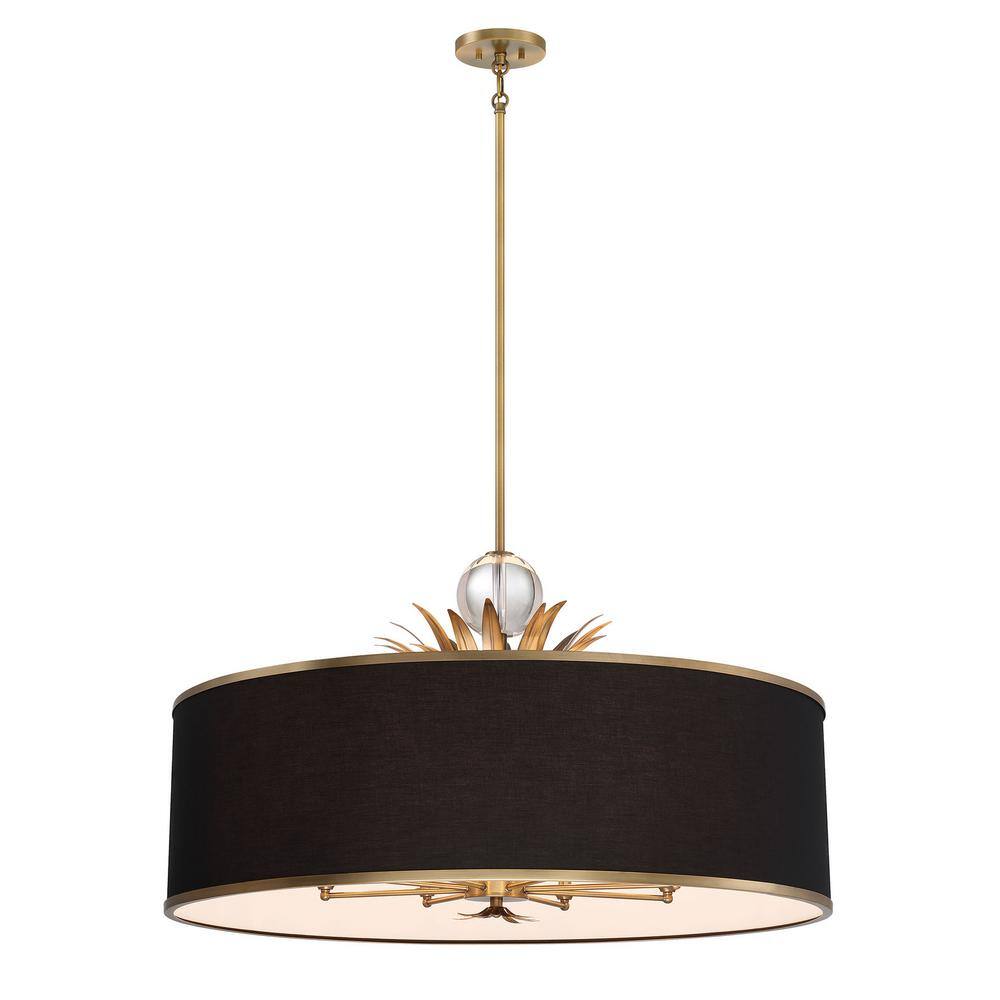 Natural Brushed Brass 8-Light Crystal Drum Pendant