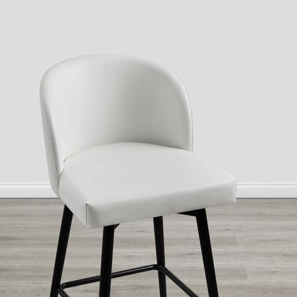 White Upholstered Swivel Counter Stools with Iron Legs, Set of 2