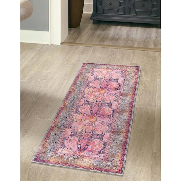 Mangata Mona Pink 2 ft. 7 in. x 13 ft. Runner Machine Washable Area Rug