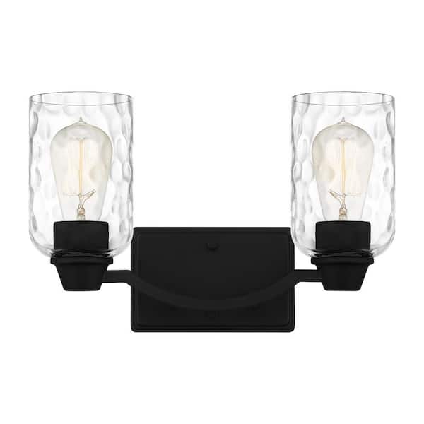 Quoizel Acacia 14 in. 2 Light Matte Black Vanity Light with Clear Water Glass