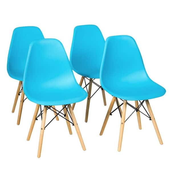 Boyel Living Blue 4-Piece Mid Century Dining Side Chairs with Wood Legs
