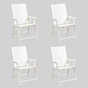 Textilene Sling Folding Outdoor Dining Chair with Armrest in White (Set of 4)