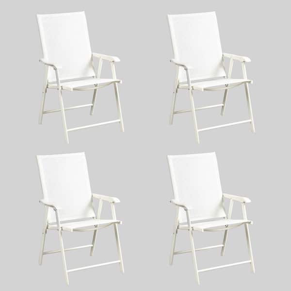 Aoodor Textilene Sling Folding Outdoor Dining Chair with Armrest in White (Set of 4)