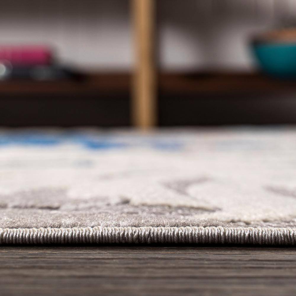Gray and Blue Synthetic Palm Leaves 3' x 5' Area Rug