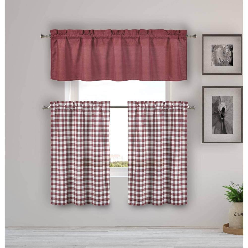 Home Maison Wine Gingham Rod Pocket Room Darkening Curtain 58 In W X 15 In L Set Of 2 Kikwh12 14020 The Home Depot