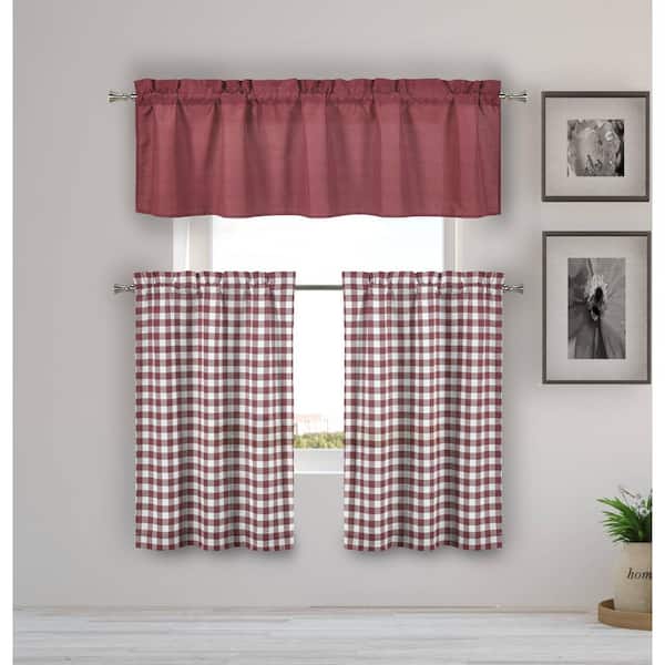 Home Maison Wine Gingham Rod Pocket, Home Depot Kitchen Curtains