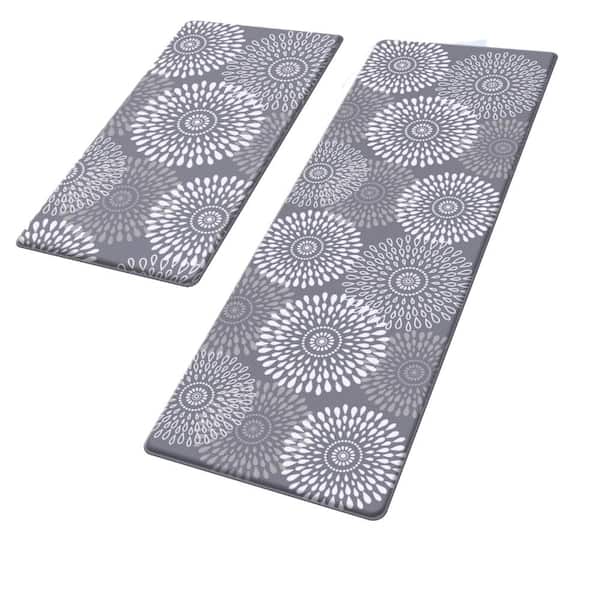Grey 17.3 in. x 30 in. and 17.3 in. x 47 in. PVC 2-Piece Water-Resistant Indoor Kitchen Anti-Fatigue Mat Set