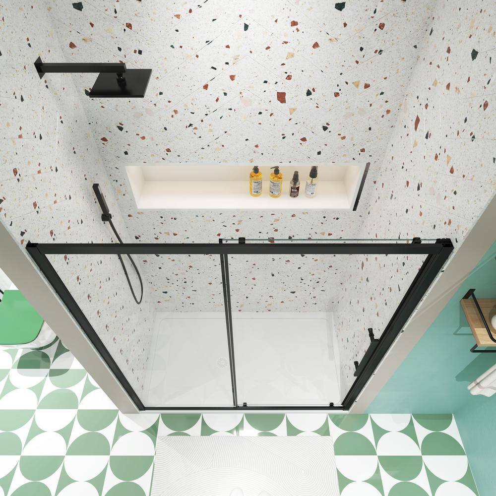 60" Matte Black Sliding Shower Door with Tempered Glass