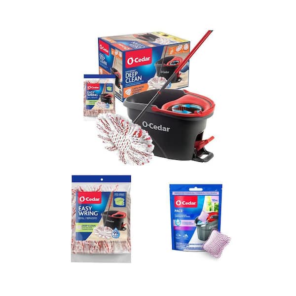 EasyWring Deep Clean Spin Mop with Refill and PACS Hard Floor Cleaner, Lavender Scent (1 Mop, 1 Refill, 10 Count)