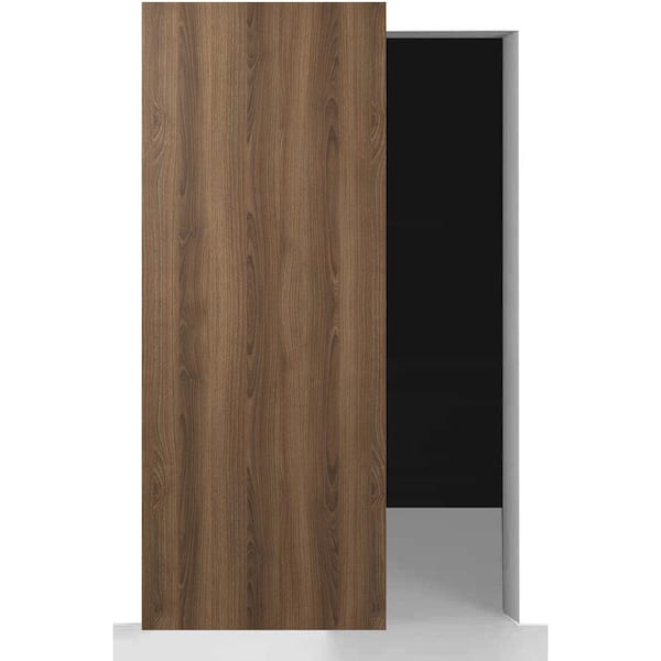 Optima 32 in. x 84 in. Pecan Nutwood Manufactured Wood w/BaseBoard Hidden Sliding Barn Door with Hardware Kit