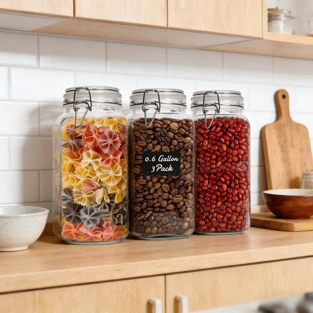 Wudkey 3-Piece BPA-Free Airtight Clear Glass Food Storage Jar Set