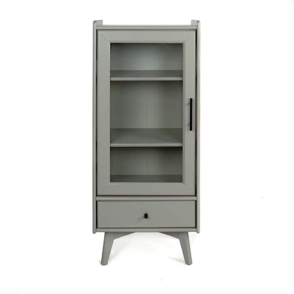 Unbranded 19.75 in. W x 13.75 in. D x 46 in. H Gray Linen Cabinet with Double Adjustable Shelves and 1-Drawer for Bathroom