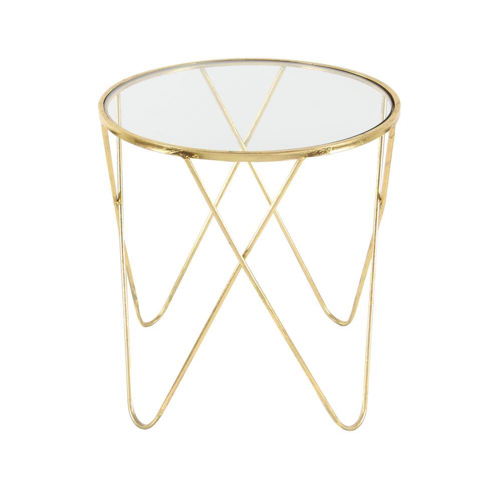 Gold Metal and Glass Round Accent Table Set