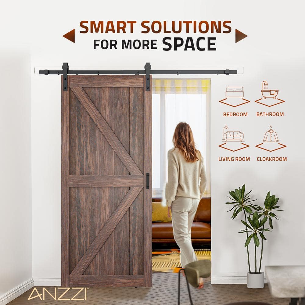 Brown 36" x 84" Sturdy Wood Sliding Barn Door