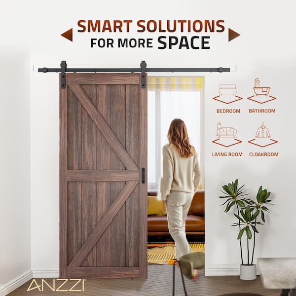 ANZZI 36 in. x 84 in. K Pattern Brown Solid Core MDF Sliding Barn