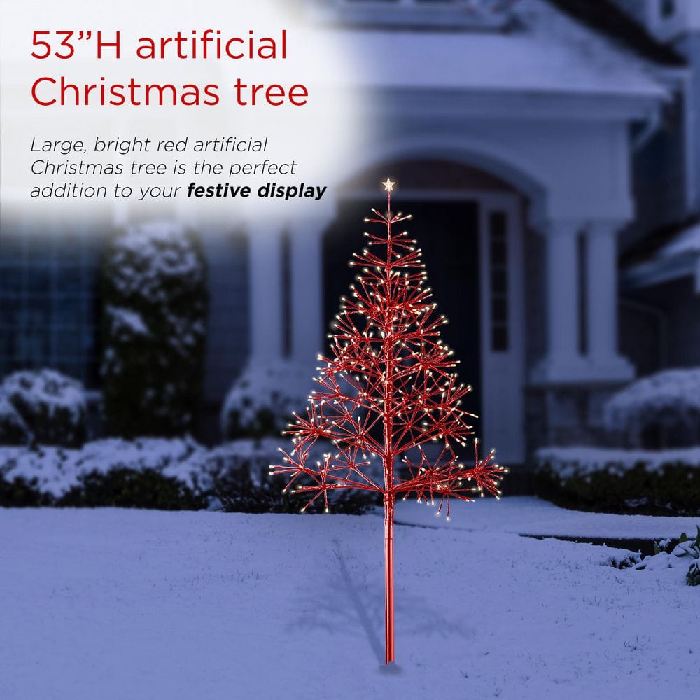 Alpine Red 53" Outdoor Christmas Tree with LED Lights