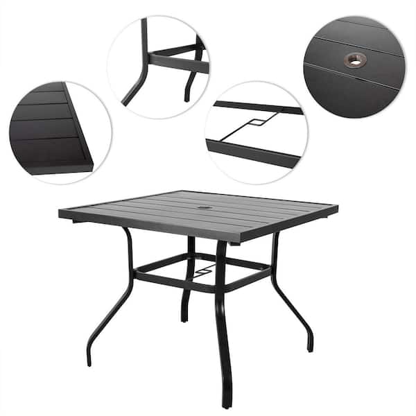 Nuu Garden Black Square Metal Outdoor Patio Dining Table With Umbrella Hole Ta102 - Square Black Mesh Patio Table