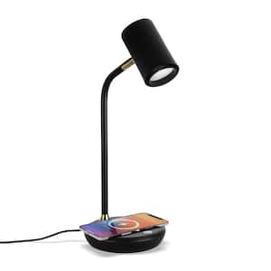 Ezra 16.5 in. Classic Black Dimmable LED Industrial Desk Lamp with Wireless Charging Pad and Adjustable Lamp Head