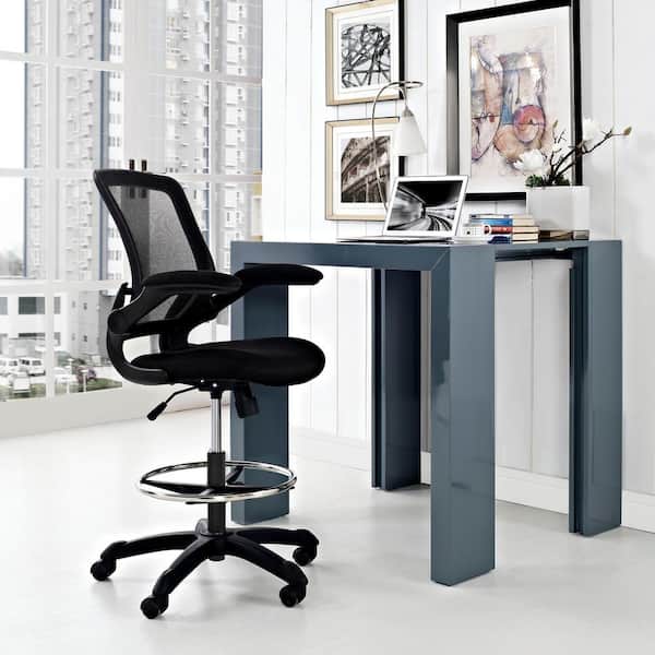 Veer 26 in. Width Big and Tall Black/silver Mesh Drafting Chair with Swivel Seat