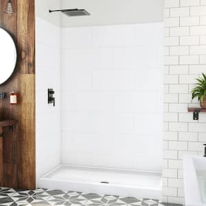 DreamStone 34 in. L x 60 in. W x 84 in. H Alcove Shower Kit with Shower Wall and Shower Pan in Traditional White