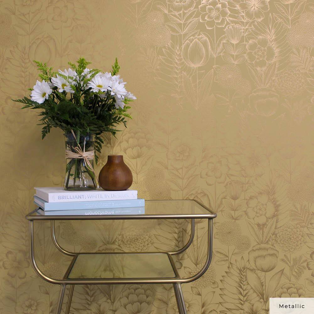 Metallic Marigold Floral Self-Adhesive Removable Wallpaper