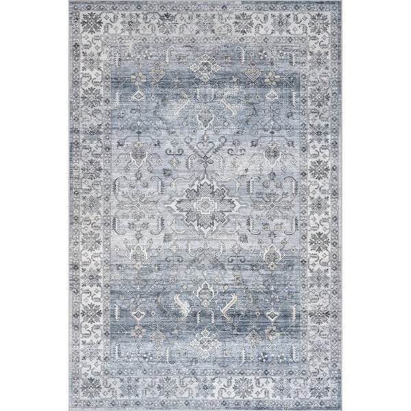 nuLOOM Britt Persian Spill-Proof Machine Washable Blue 4 ft. x 6 ft. Area Rug