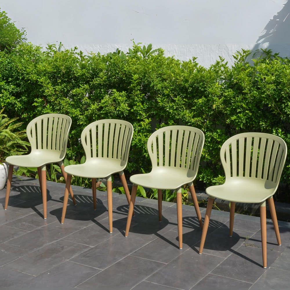 Luna 4-Piece Recycled Resin and Teak Finish Wood Legs Patio Dining Side Chair Set, Green price history on PriceWatchPro