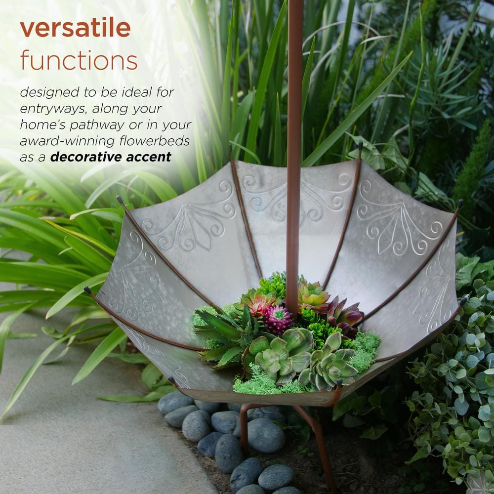 Alpine Gray Iron Upside Down Umbrella Garden Stake Planter