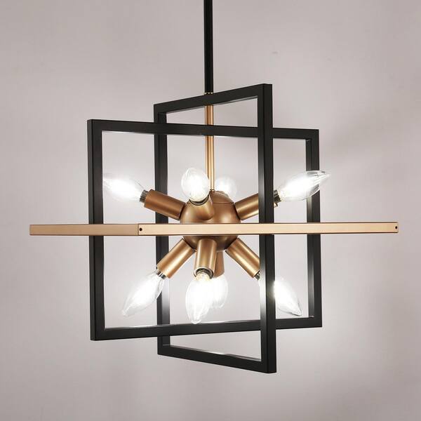 Briignite 8-Light Black and Gold Industrial Sputnik Chandelier