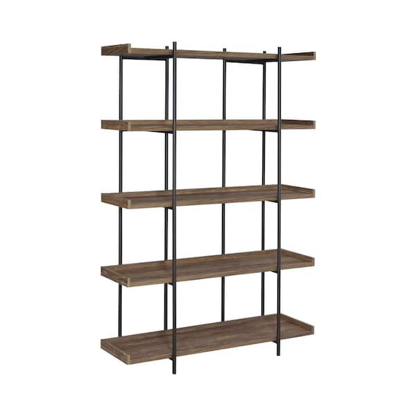 Coaster Home Furnishings Lawtey 70.5 in. Aged Walnut and Black 5-Shelf Bookcase
