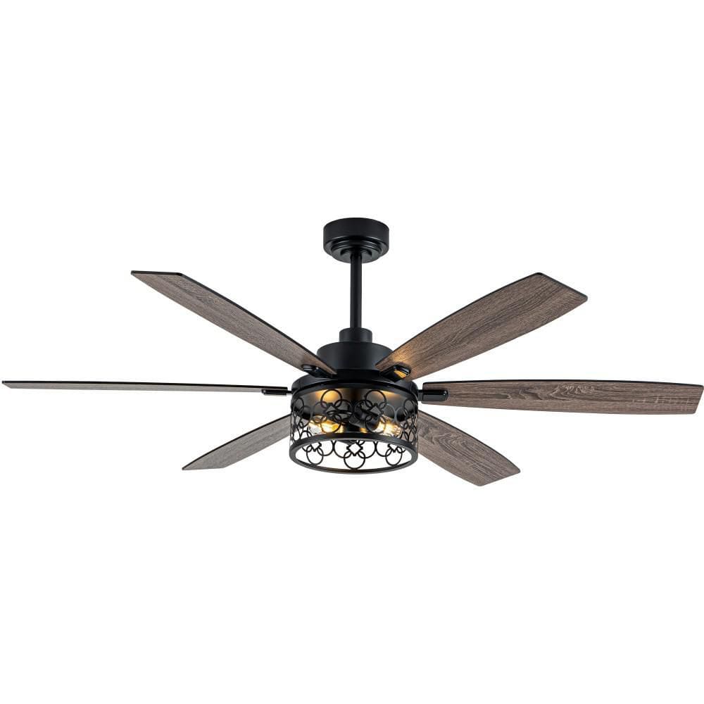 Milwau 60in. Indoor Matte Black Standard Farmhouse Ceiling Fan with Light, Downrod Reversible Caged Ceiling Fan W/Remote price history on PriceWatchPro