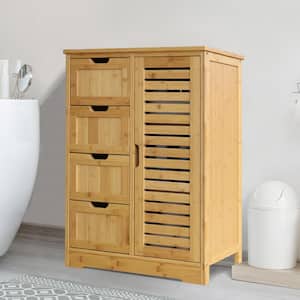 23.7 in. W x 11.9 in. D x 32.5 in. H Yellow Bamboo Freestanding Linen Cabinet with 2 Removable Shelves and 4-Drawer