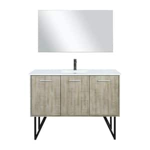 Lancy 48 in W x 20 in D Rustic Acacia Bath Vanity, White Quartz Top, Gun Metal Faucet Set and 43 in Mirror