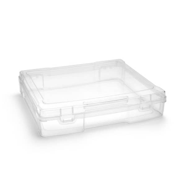 Stackable Snap-Tight Storage Containers, Clear, 12.2 in. W x 3 in. H Plastic Desk Accessories, Made in the USA (1-Pack)