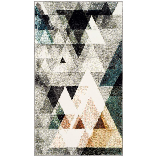 SAFAVIEH Porcello 2 ft. x 4 ft. Gray/Blue Geometric Overlap Area Rug ...