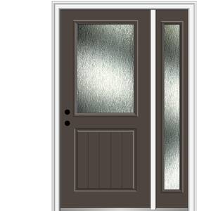 48 in. x 80 in. Right-Hand Inswing Rain Glass Brown Fiberglass Prehung Front Door on 4-9/16 in. Frame
