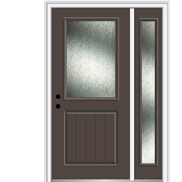 MMI Door 50 in. x 80 in. Right-Hand Inswing Rain Glass Brown Fiberglass Prehung Front Door on 6-9/16 in. Frame