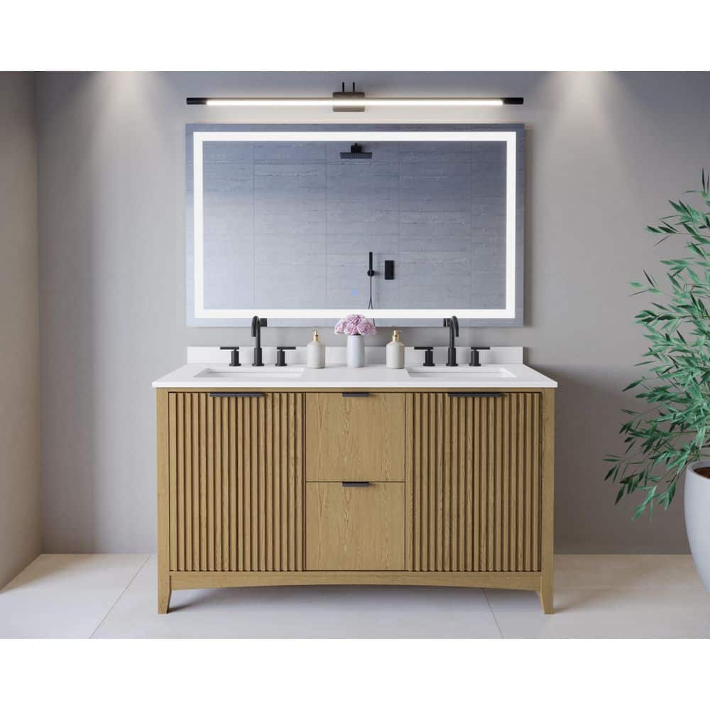 Palmilla 60 in. Double Freestanding Natural Oak Bath Vanity with White Cultured Marble Top Assembled price history on PriceWatchPro