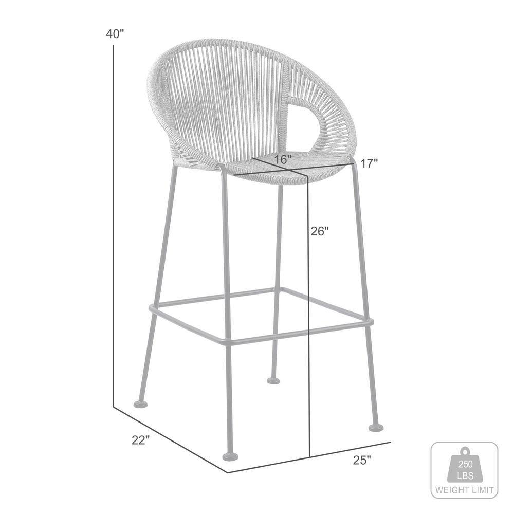 Modern Blue Regatta Rope & Steel Counter Stool, 25" Width